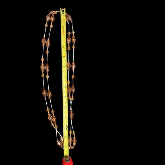 Amber Beaded Silvertone Single Strand Necklace Vintage - Picture 3 of 3